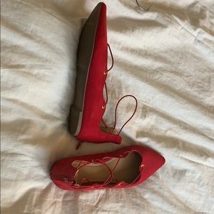 Red suede ballet flats